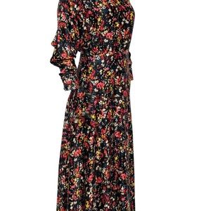 Something Navy - Black & Multicolor Floral Print Mock Neck Maxi Dress Sz M